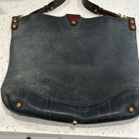 Unbranded Rustic Pebbled Leather Blue and Brown Adjustable Strap Shoulder Bag - Picture 5 of 13